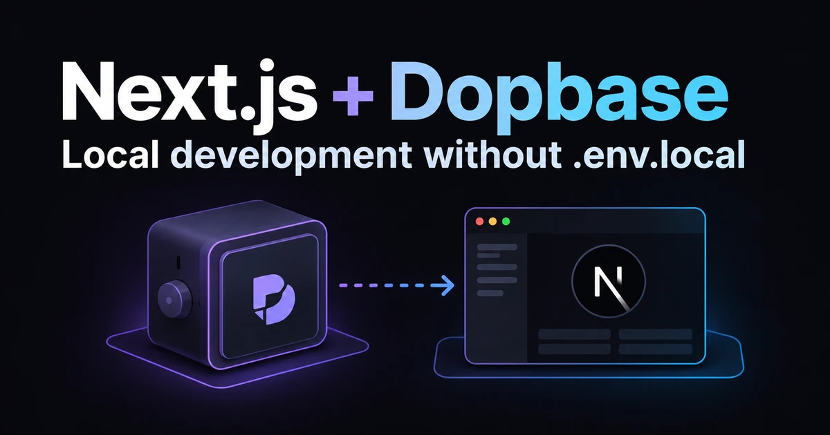 A Dopbase vault supplies environment variables to a local Next.js app.